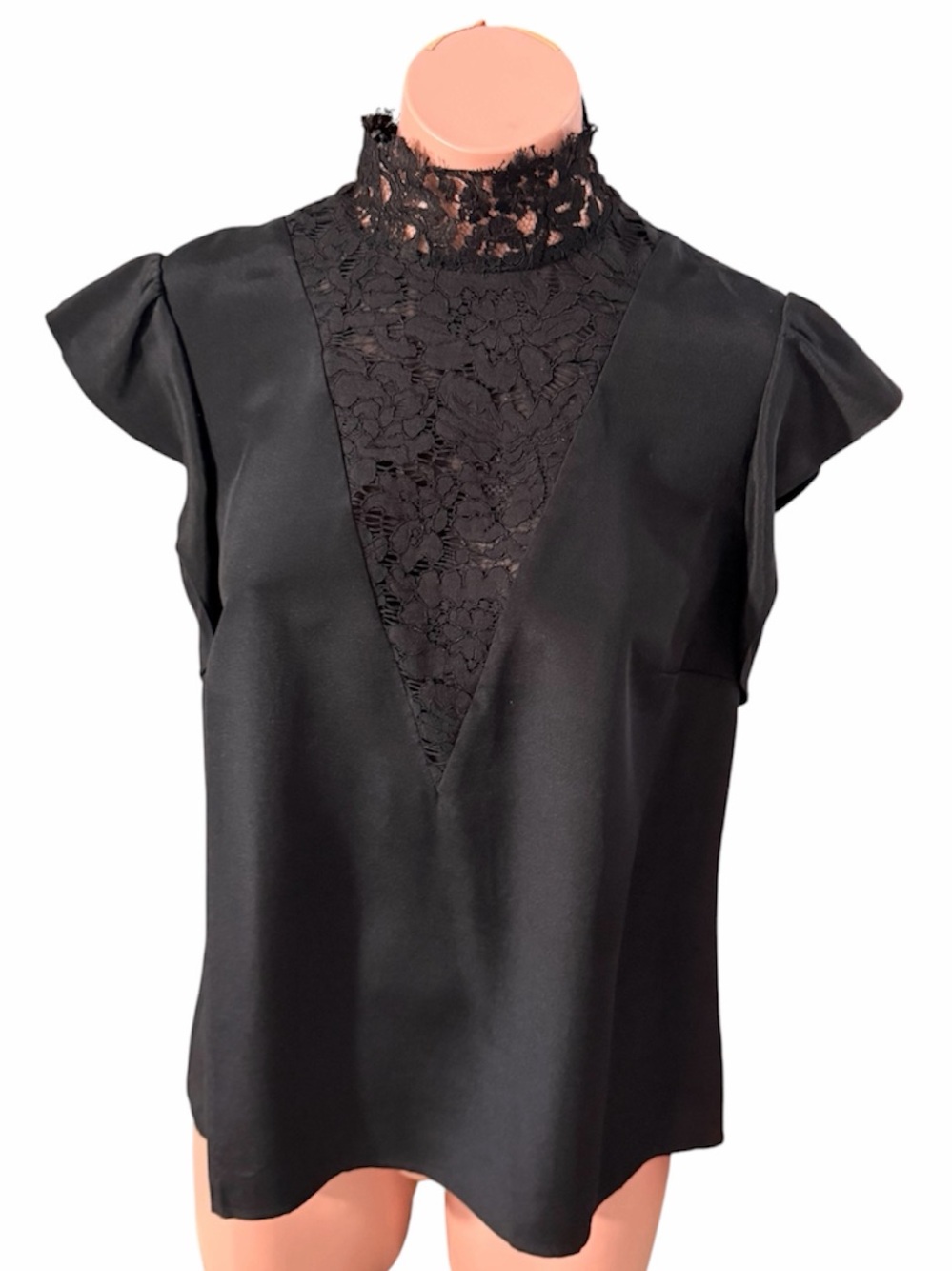 NWOT St. John Silk Mock Neck Blouse in Black size 6
